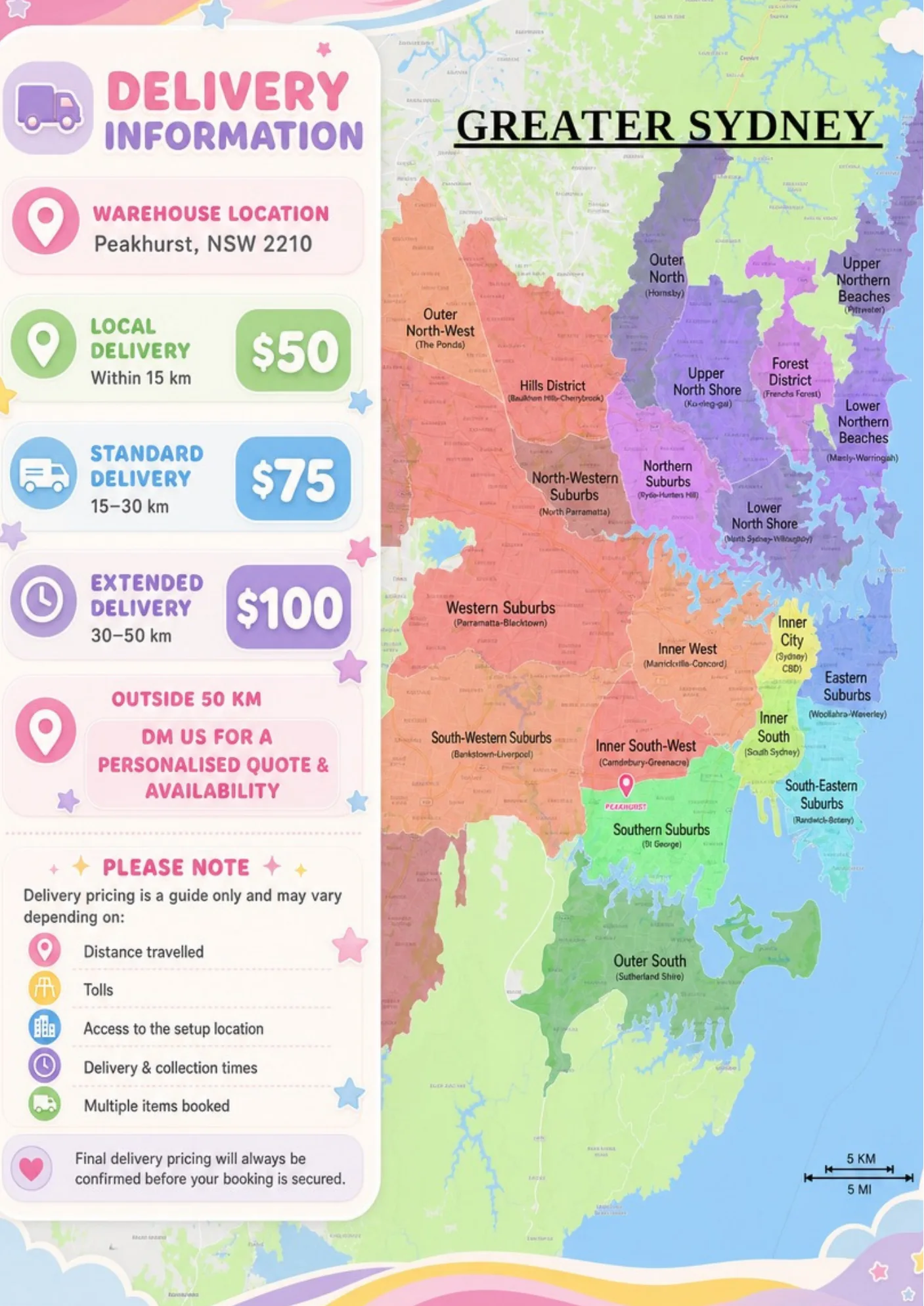 Delivery information & pricing across Greater Sydney โ from $50